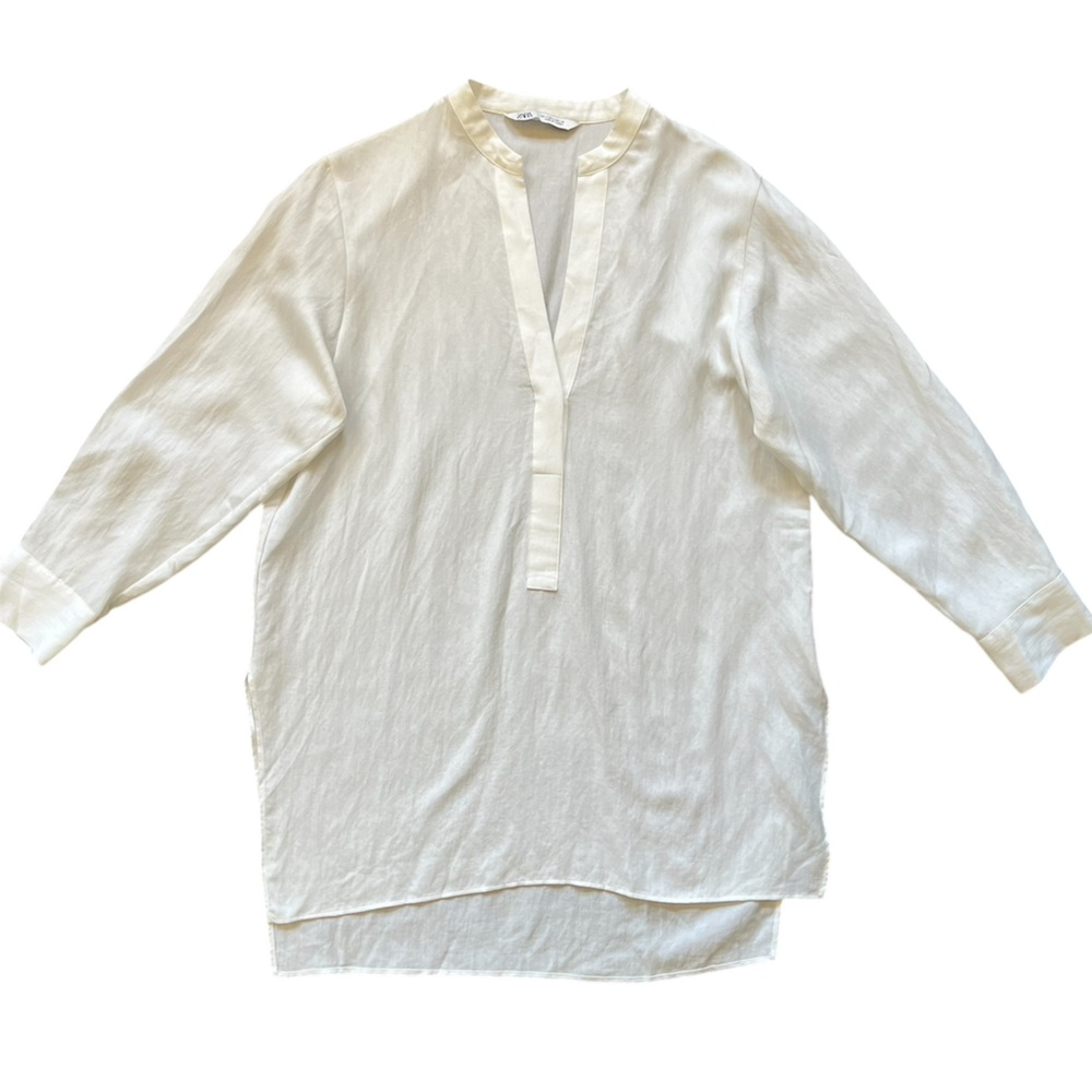 Zara Cream Long Sleeve Linen Top